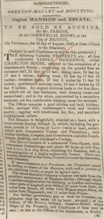 Auction Notice (Bath Chronicle & Weekly Gazette 6 July 1843)