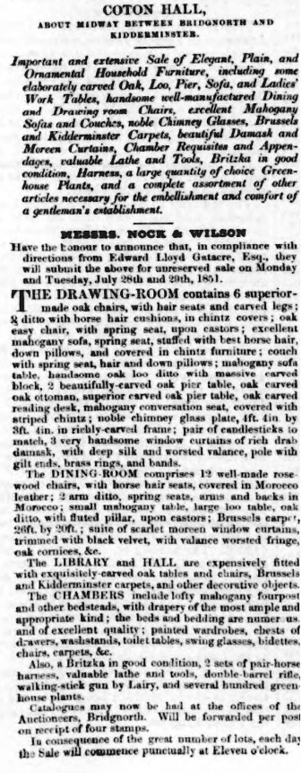 Coton Hall - Shrewsbury Chronicle - 25 Jul 1851 (BNA)