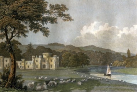 Knepp Castle - Country Life Archive - 1830 print showing large lake to east (CL)