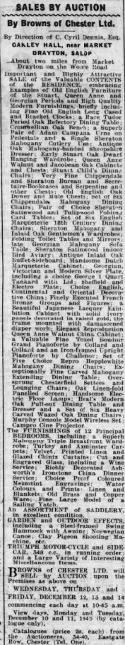 Oakley Hall Auction - Staffordshire Advertiser - Sat 8 Dec 1945)