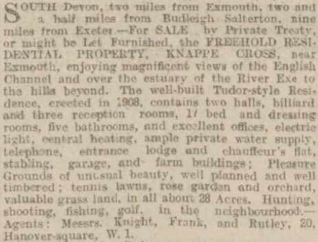 Knappe Cross - Western Morning News - 9 Oct 1926 - BNA
